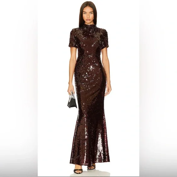 knee length dresses for ladies Bronze Sequin Evening Gown, Maxi Dress ALTA main image 1